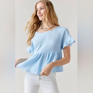 NWT 100% cotton Sleeve Babydoll Top in Light Blue - XLarge
